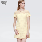 Fine bi Linda 2015 spring/summer dress new women ladies mesh skirt short sleeves sexy perfume heralded a-line skirt