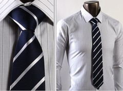 商务正装蓝色条纹领带 一拉的男士结婚新郎领带 团体蓝色领带