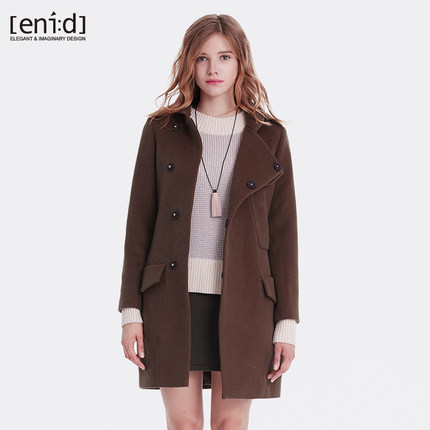 enid 新款女装简约时尚修身中长款毛呢大衣外套1648756