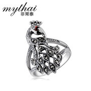 Very Thai S925 silver Peacock Queen Garnet ladies ring finger jewelry rings silver blossom