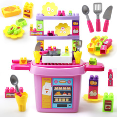儿童大颗粒积木模拟过家家玩具收纳箱3岁小女孩男孩厨房做饭套装