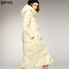 dfvc2016秋冬新款女装欧美A字廓形加厚高领过膝长款白鸭绒羽绒服