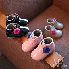 女童靴子秋冬新款单靴真皮宝宝靴1-3岁公主靴加绒中筒靴加绒棉靴