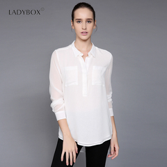 ladybox2015新款秋装宽松长袖白衬衣百搭女款上衣雪纺衬衫