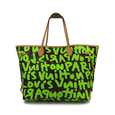 【中古】lv/路易威登 限量版老花底绿字neverfull大号 93新