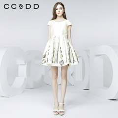 CCDD2016夏装新款专柜正品女复古印花时尚修身连衣裙