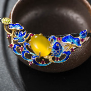 Thai new 925 Silver cloisonne wild carp pendant natural yellow agate pendant enamel technology woman