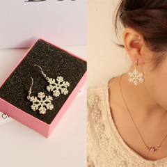 Shanzai cute rice 925 bead snowflake white fungus nail earrings non-pierced ear ear clip earrings