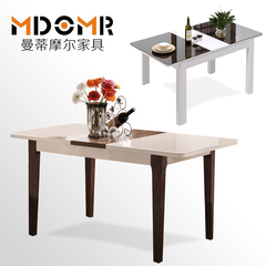 曼蒂摩尔 可伸缩折叠玻璃烤漆实木餐桌椅组合 小户型现代简约饭桌