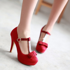 Designer shoes fashion Korean version flows in spring 2015 Scrubs shoes bow rhinestone shoes platform high heels