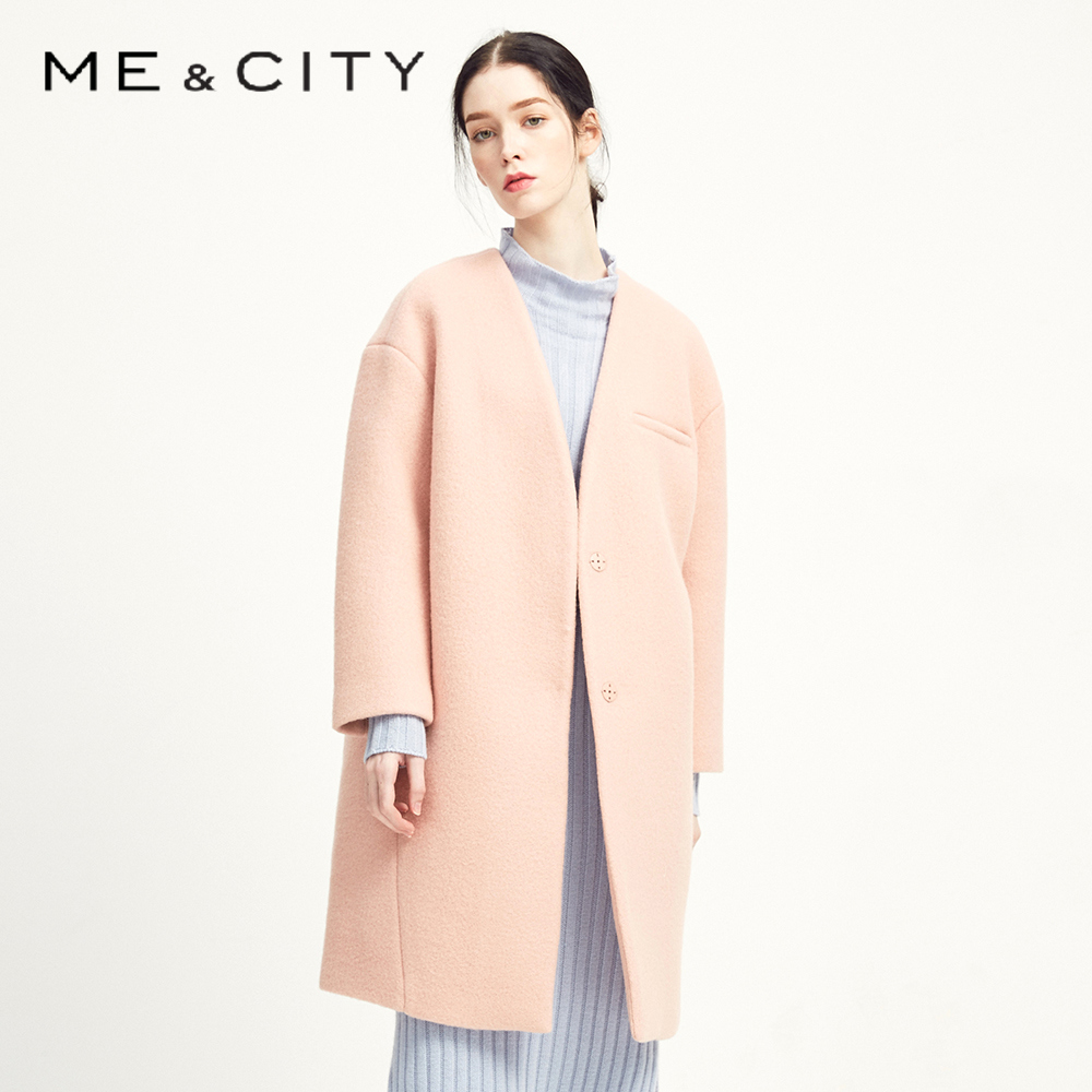 【新品】冬装新款MECITY女士无领中长款羊毛呢大衣产品展示图1