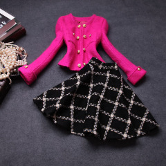 2014-new Korean version of American and European fashion of autumn and winter furry small coat suit skirt autumn dress #