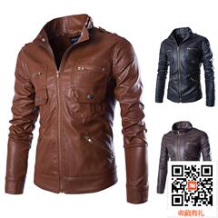 2015男水洗PU皮衣autumn men High quality leather jacket coat