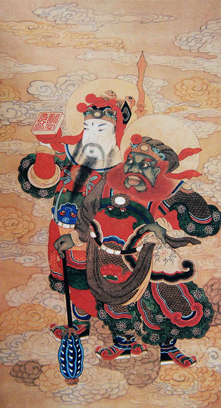 画像道教挂像招财挂画贴画原作复制清代左班监坛温马二元帅神像㈠