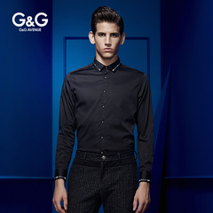 G＆G 秋季长袖衬衫男修身韩版男士衬衫黑色商务休闲衬衣时尚潮