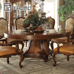 TALMD美式乡村餐桌实木圆餐桌大圆桌高档旋转8人餐桌定制家具