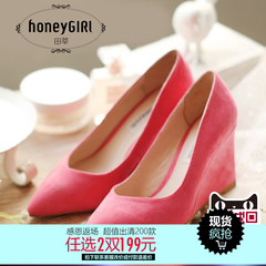 #HoneyGIRL new Tian Shen pointed wedges asakuchi female high heels shoes fall suede wedges women's shoes