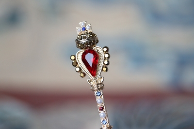 古董vintage权杖红宝石胸针 复古巴洛克珍珠皇冠权杖胸针