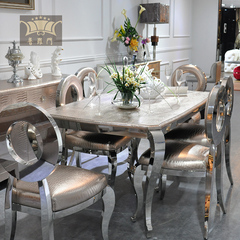 不锈钢餐桌椅组合6人大理石餐桌 新古典后现代餐台 餐厅家具时尚