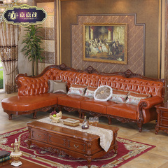 奢华欧式真皮沙发转角客厅组合L实木雕花美式头层牛皮小户型沙发
