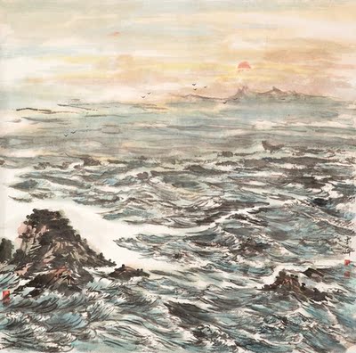 刘要萍003 海上日出 水墨纸本