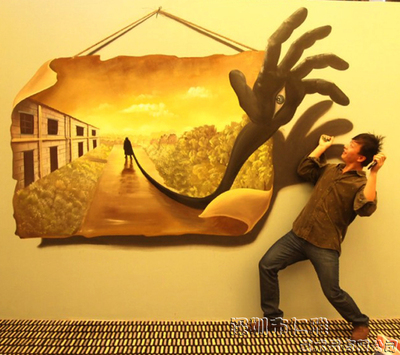 3d纯手绘立体壁画墙绘彩绘3d地贴立体地画涂鸦3d画展人物艺术油画