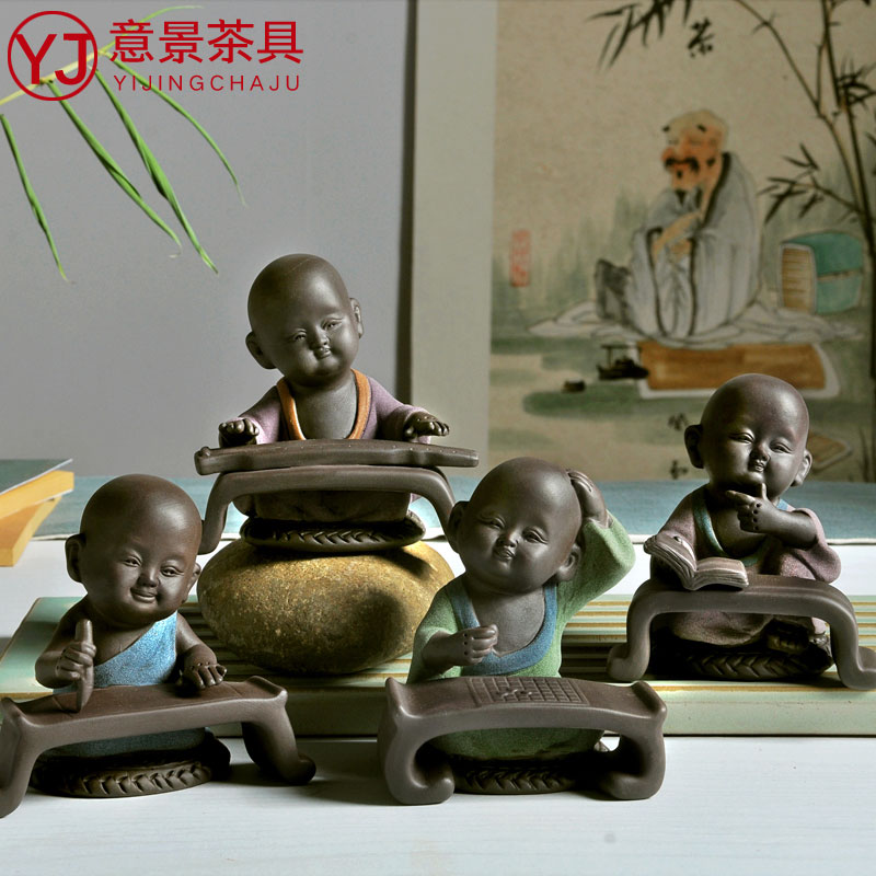 意景茶具 精品紫砂茶宠 手工彩砂陶茶宠摆件琴棋书画可养茶玩摆件产品展示图3