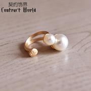 Compact ornament matte gold faux Dual adjustable Pearl ring opening size exaggerated joint rings women