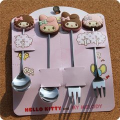 hellokitty可爱卡通不锈钢咖啡勺叉4件套情侣亲子餐具套装