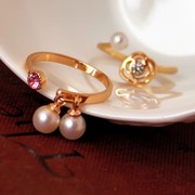 Rusa card original jewelry Korean fashion Pearl open ring Flash diamond exquisite rings ring woman