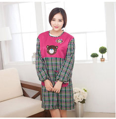 居莱雅新款韩式棉麻时尚可爱成人罩衣反穿衣厨房长袖围裙防油防污