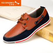 Red Dragonfly leather men's shoes, spring 2015 new genuine casual fashion comfort strap men's shoes