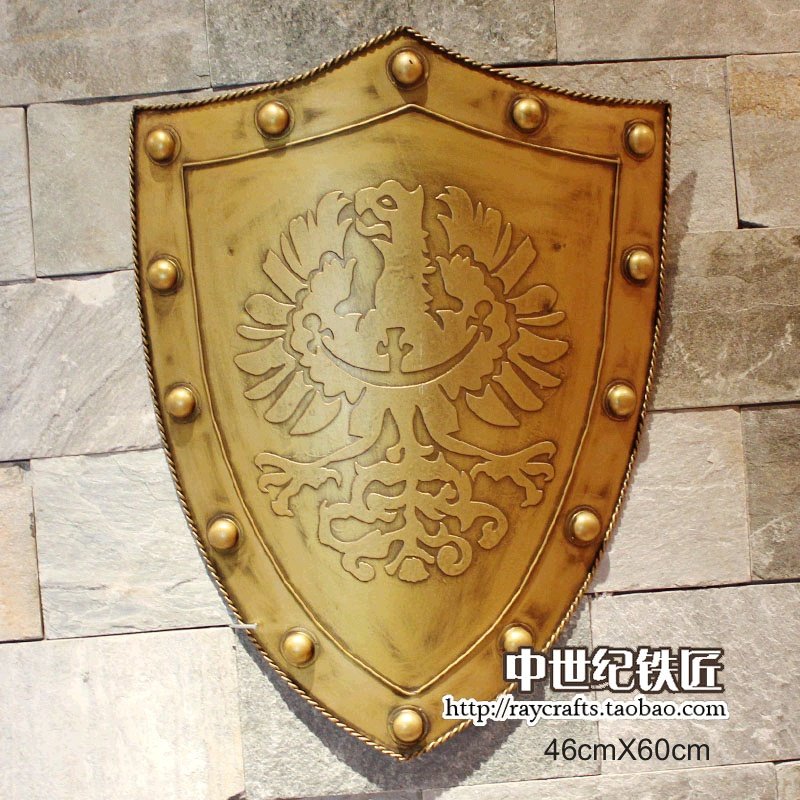 欧洲中世纪盔甲铁金属盾牌/古代兵器战士兵人/摄影棚摆设装饰品