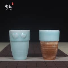 龙泉青瓷茶具 茶杯子陶瓷 创意耐热水杯女 直身杯 办公杯 随手杯