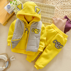 男女童儿童宝宝冬装加绒加厚套装0-1234岁 婴儿冬季棉衣三件套潮