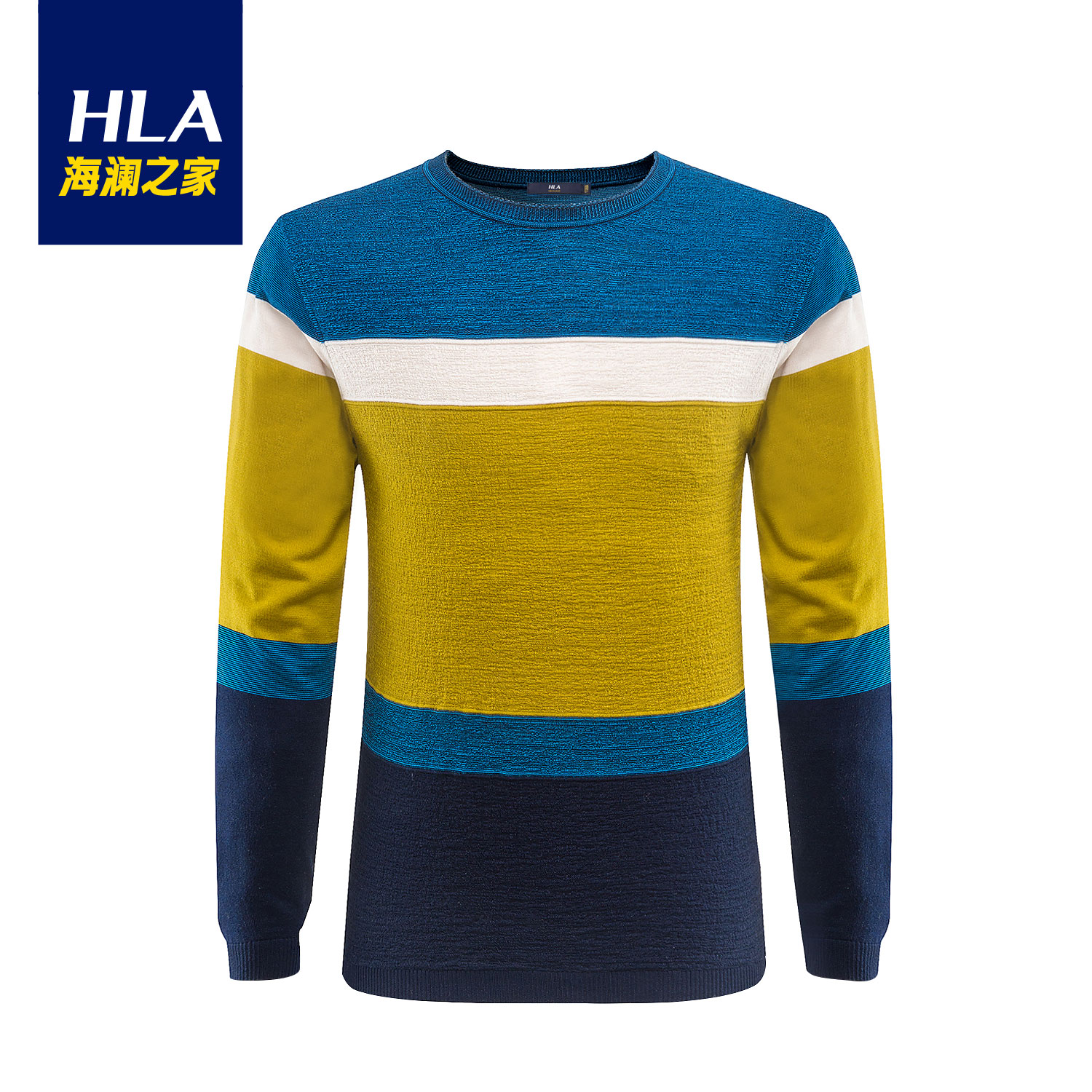 heilan home/海澜之家2016春季新品男装圆领撞色条纹休闲针织衫