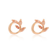 Love Korean Korea micro-gorgeous circular temperament wheat leaves of zircon inlaid earring studs hypoallergenic