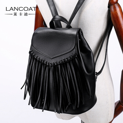 Lancoat/莱卡迪韩版潮流双肩包休闲流苏包包女士皮质旅行背包书包