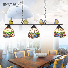 锦上 地中海彩色玻璃餐吊灯三头创意艺术浪漫长方形餐吊灯1025-3H