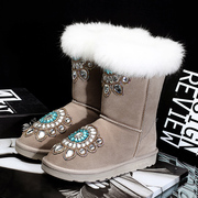 Anti-slip platform boots winter snow boots women-in-tube thick winter boots winter boots leather women's boots and rhinestone fashion fleece