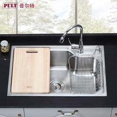 普尔特 送菜板一体成型厨房不锈钢洗菜盆 水槽单槽套餐 加厚水池