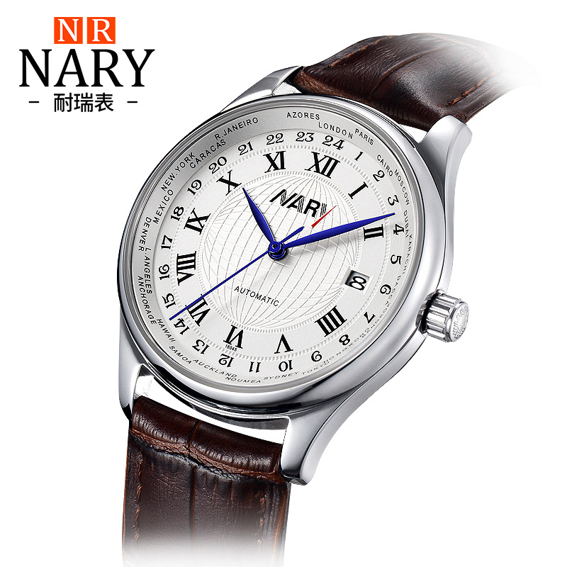 NARY男士手表全自动机械表 防水商务男士手表 日历时尚潮流男表产品展示图4