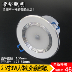 2.5寸3WLED智能人体红外线感应筒灯门厅入户智能走廊过道工程射灯