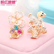 Niang Niang four-leaf flower bow Crystal clasp, pink suit lapel collar brooches, scarf collar pin brooch