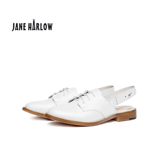 雷朋牛皮包 JANEHARLOW傑雷哈洛2020夏季新款低跟女鞋包頭粗跟系帶牛皮涼鞋女 雷朋包