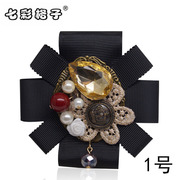 Colorful grid (accessory) brooch imitation Pearl hot new Korean rhinestone bow brooch H0052