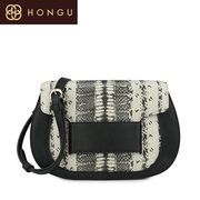 Honggu red genuine new European fashion Valley 2015 counters snake skin texture contrast color leather ladies bag 6980