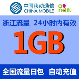 浙江移动日包流量1GB全国通用流量包闪充包24小时内有效NB