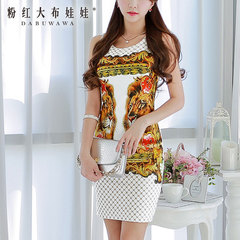 Female big pink dress dolls the 2015 summer dresses, ladies new white tide printing step summer