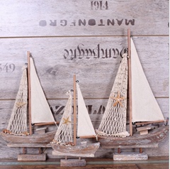 地中海风格实木质做旧 帆船 家居装饰品创意摆件酒吧餐厅海洋装饰